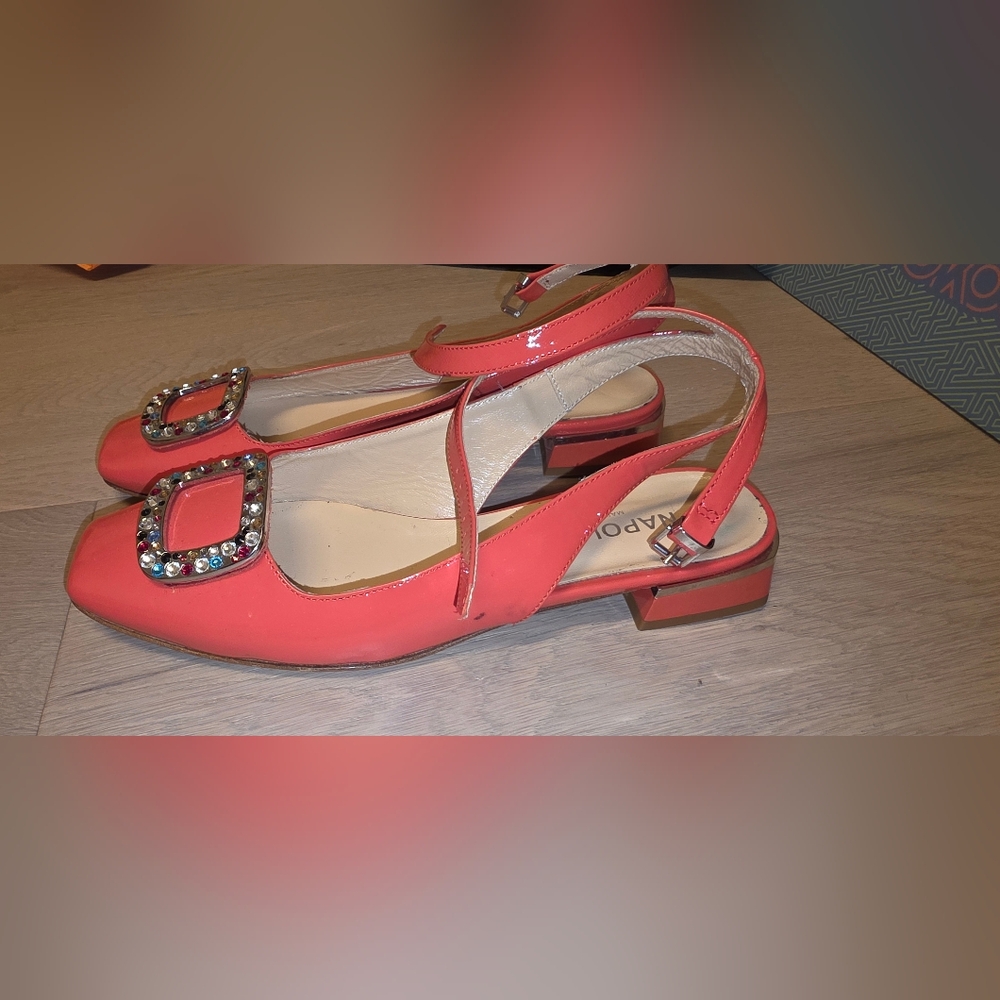 Napoleoni Salmon Pink Patent Leather Buckle Shoes with Ankle Strap EUR 38